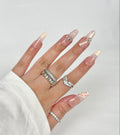 Red Cross Stitch press-on nails nude gradient with red embroidery art — Ayna.B Dubai UAE