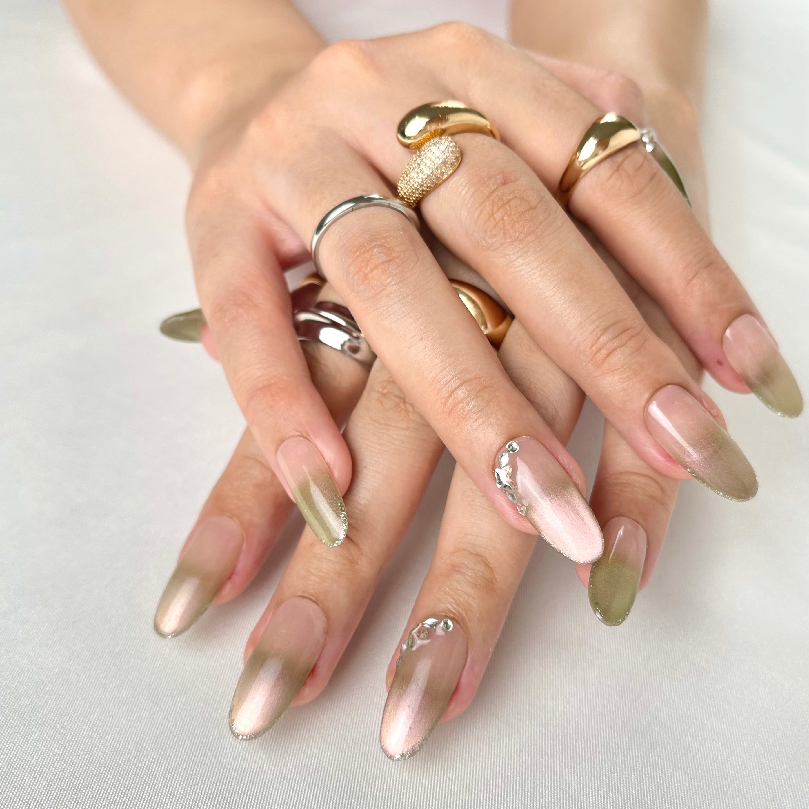 Olive Green luxury nail set — sophisticated earthy tone finish — Ayna.B UAE