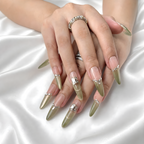 Gilded Meadow luxury nail set white background — soft floral gold accents — Ayna.B UAE