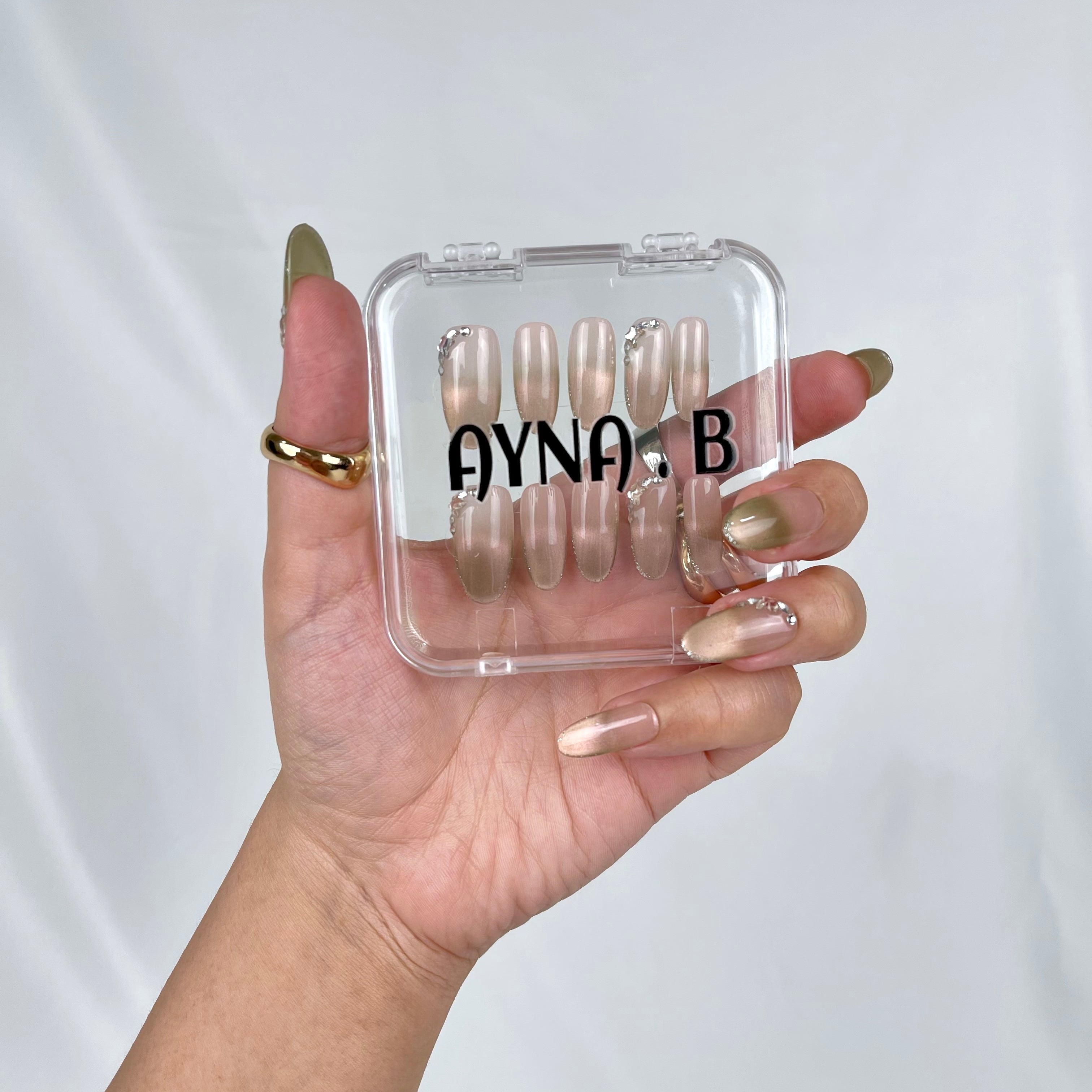 Olive Green press-on nails fresh close-up — rich olive gradient nail design — Ayna.B