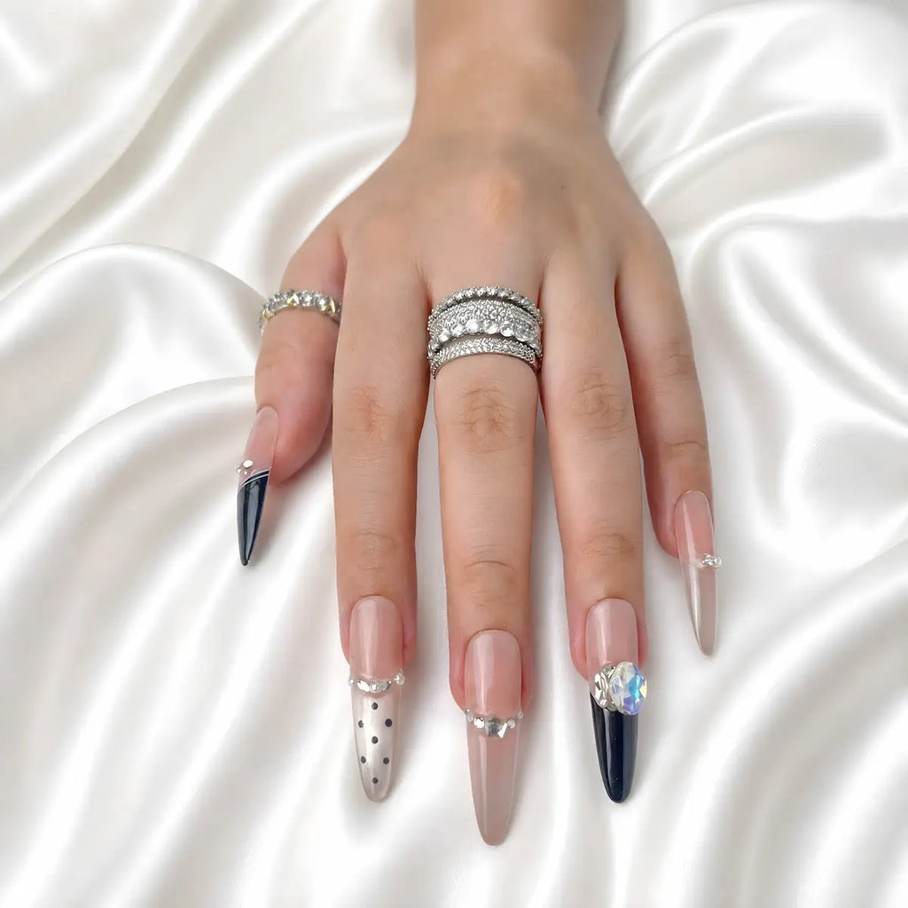 Black French Tip ,Polka Dots