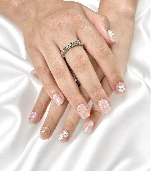 First Love Syrup press-on nails fresh color — milky white glossy finish — salon-quality manicure at home — Ayna.B UAE